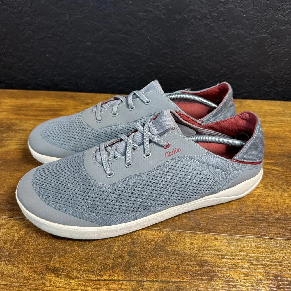 OluKai Moku Pae 10472-25RX Gray Mesh Textile Boat Shoes Mens Size 12